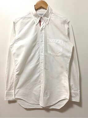 thom browne classic white grosgrain stripe oxford buttonup shirt mens 2 medium